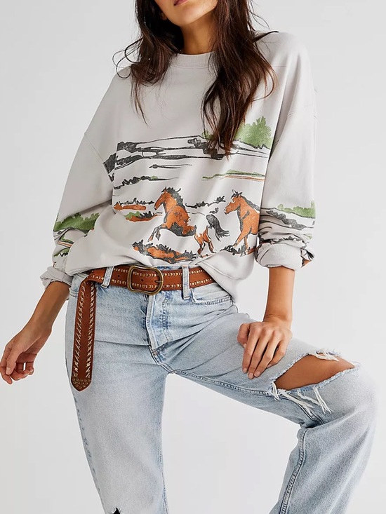 Daydreamer Sweaters - Daydreamer Running Horses Oversized Crewneck – Size Medium